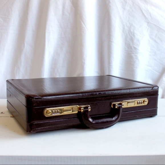 VINTAGE Genuine Leather Suitcase Buxton Brown | Excellent Condition Retro Unisex - Picture 2 of 15